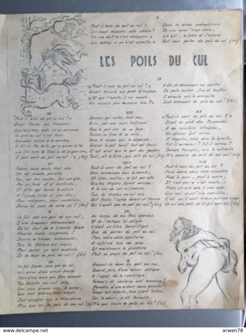 Curiosa Chanson Et Dessin Paillards Les Poils Du Cul - Partitions Musicales Anciennes