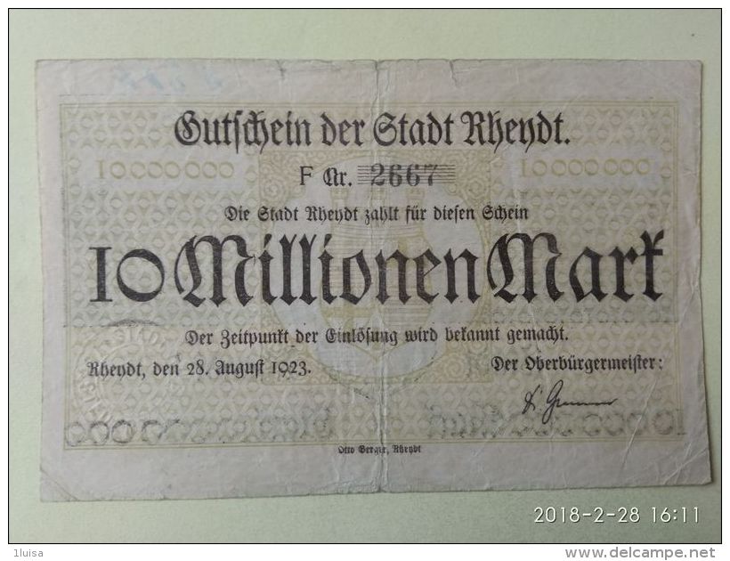 GERMANIA Rhendt 10 Milioni Mark 1923 - [11] Lokale Uitgaven