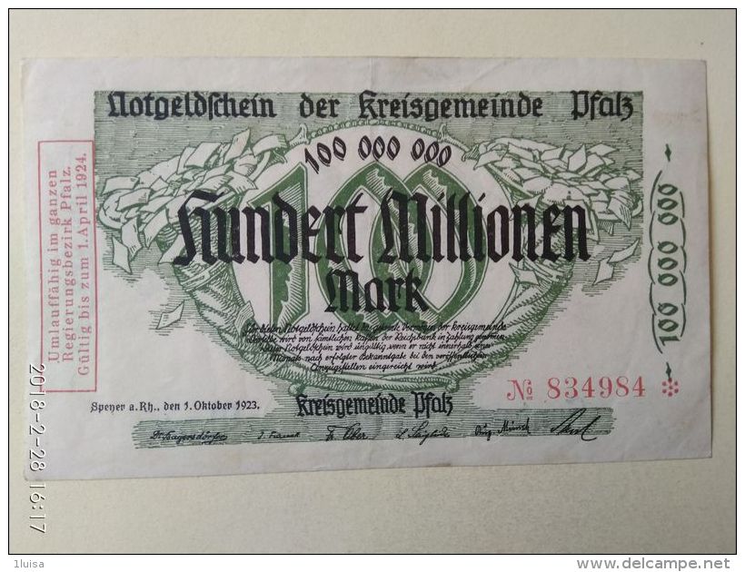 GERMANIA Kreisgemeinde 100 Milioni Mark 1923 - [11] Emissioni Locali