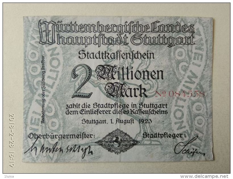 GERMANIA Stuttgard 2 Milioni Mark 1923 - [11] Emissioni Locali