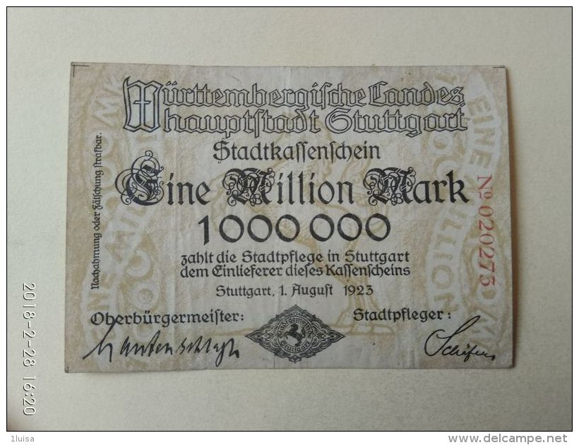 GERMANIA Stuttgard 1 Milioni Mark 1923 - [11] Emissioni Locali