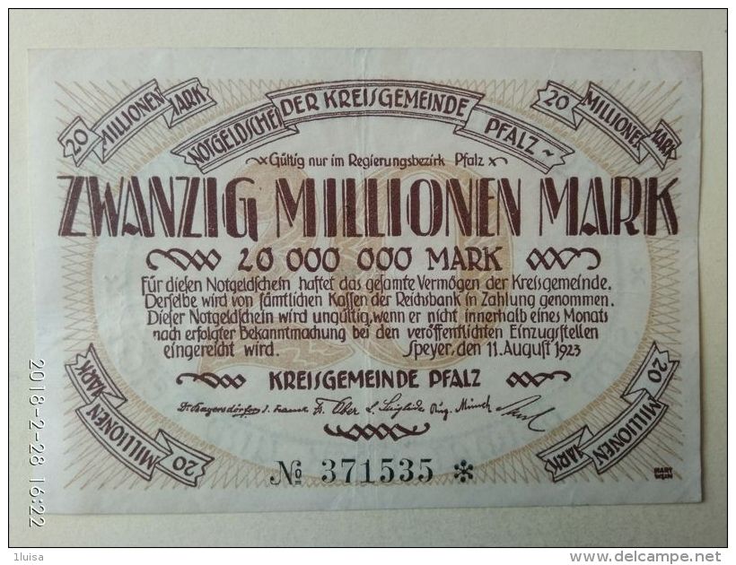 GERMANIA Speyer 20 Milioni Mark 1923 - [11] Emissioni Locali