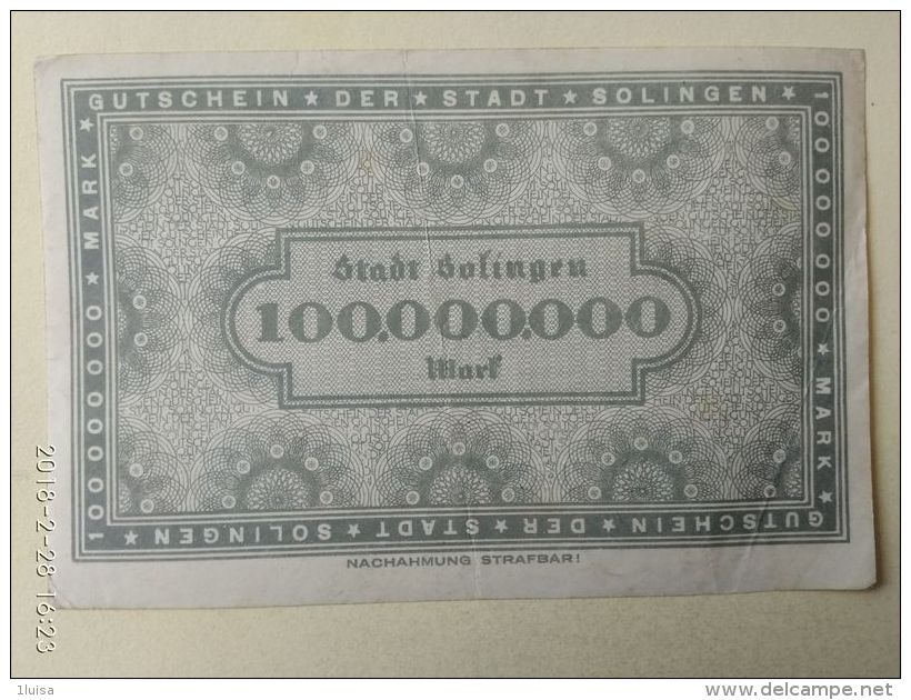 GERMANIA Solingen 100 Milioni Mark 1923 - [11] Emissioni Locali