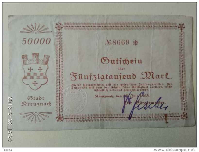 GERMANIA Kreuznach 50000 Mark 1923 - [11] Emissioni Locali