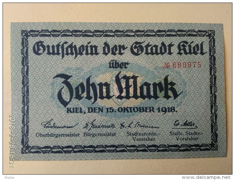 GERMANIA Kiel 10 Mark 1918 - [11] Emissioni Locali