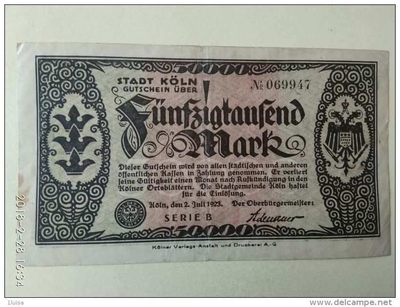 GERMANIA Koln 50000 Mark 1923 - [11] Emissioni Locali