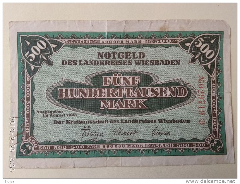 GERMANIA Wiesbaden 500000 Mark 1923 - [11] Emissioni Locali