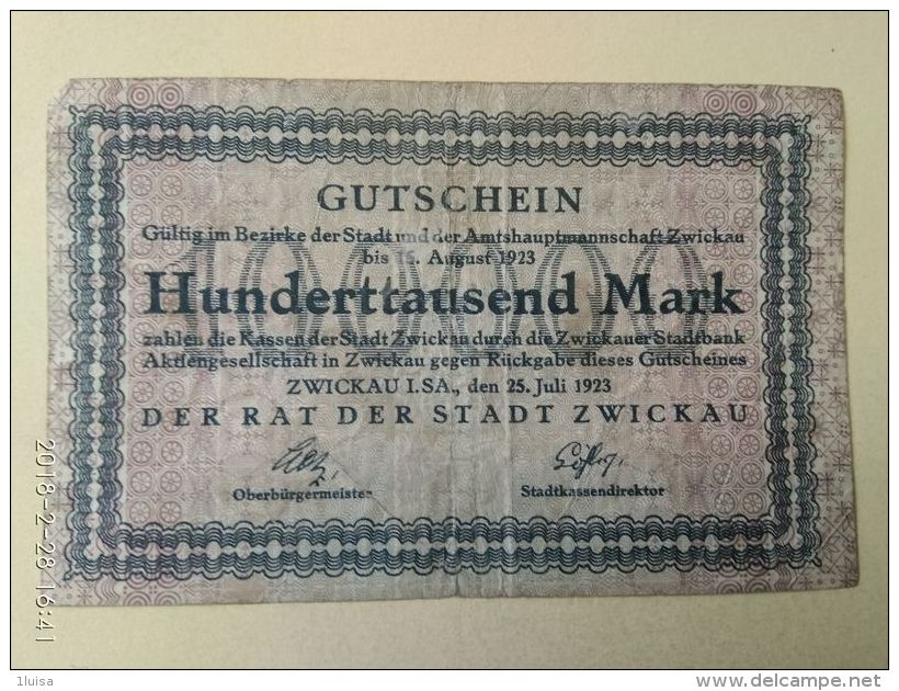 GERMANIA Zwikau 100000 Mark 1923 - [11] Emissioni Locali