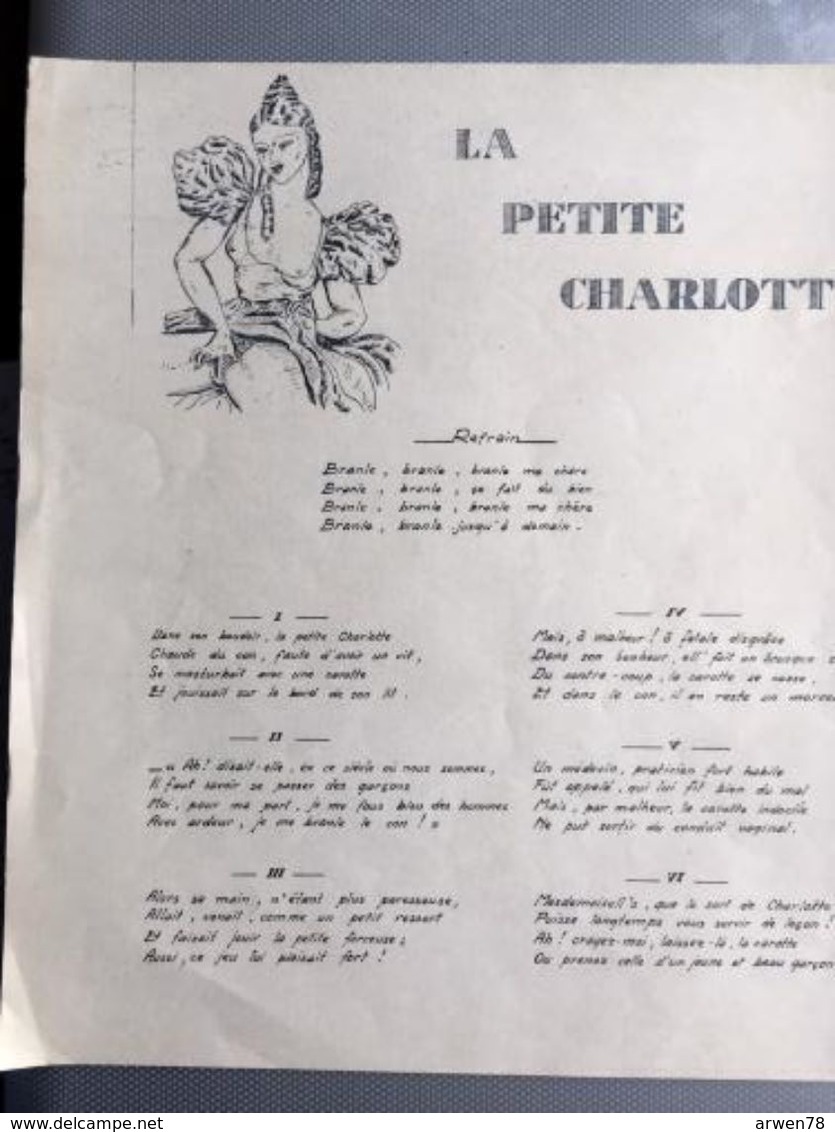 Curiosa Chanson Et Dessin Paillards La Petite Charlotte - Partitions Musicales Anciennes