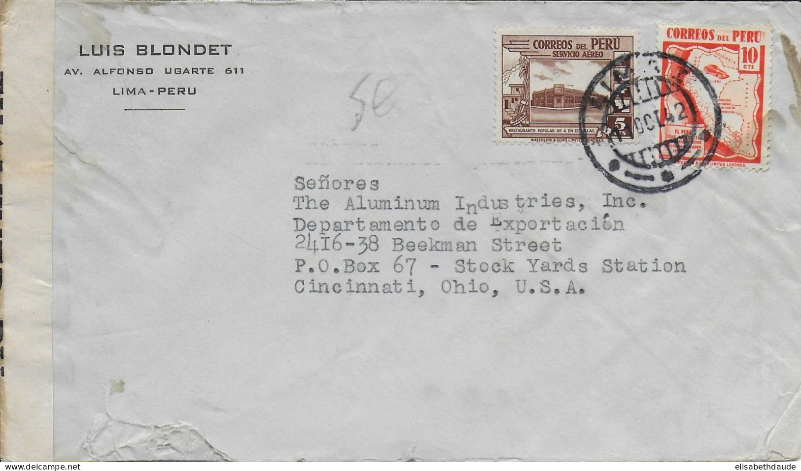 PEROU - 1942 - ENVELOPPE AIRMAIL Avec CENSURE US De LIMA => USA - Pérou