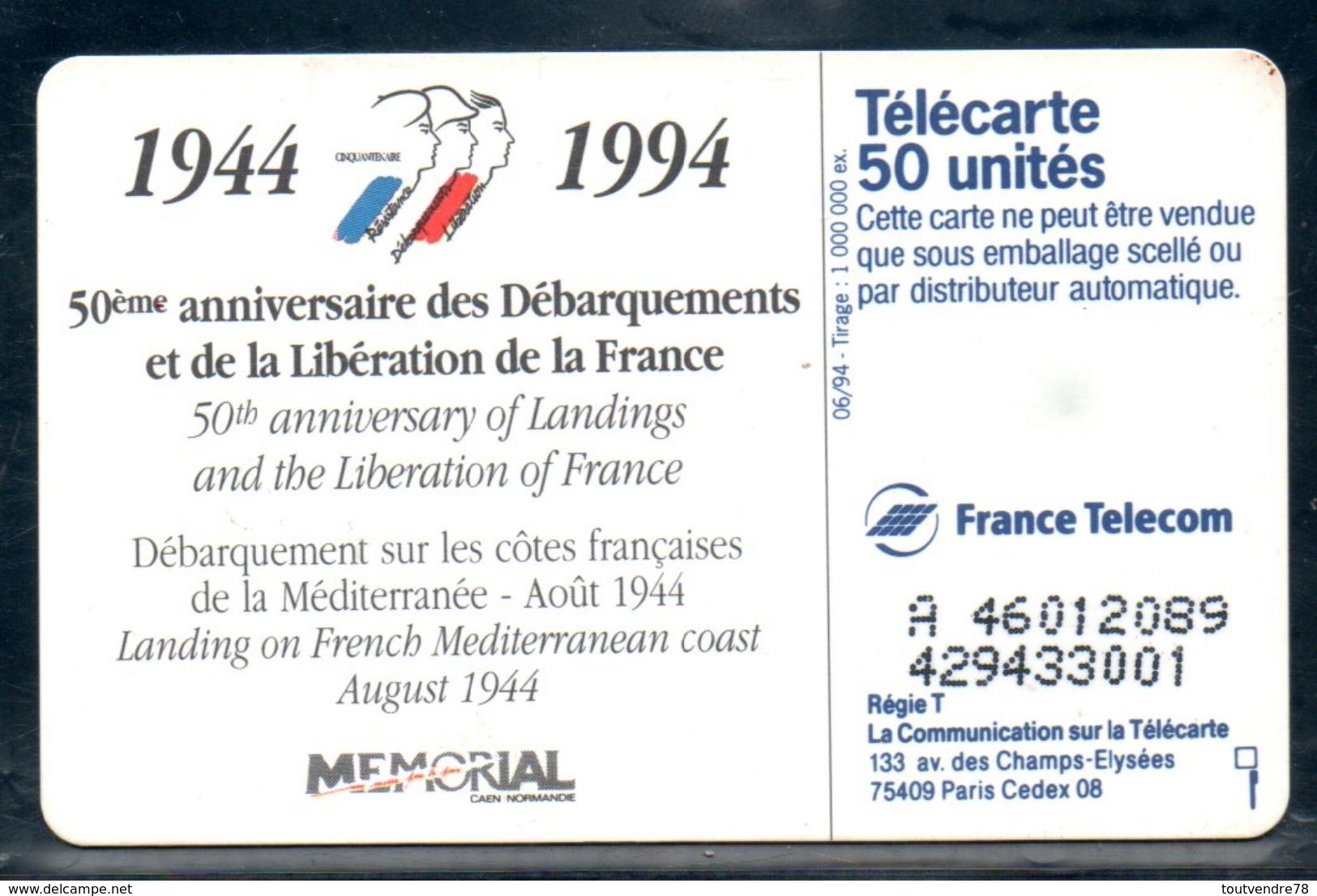C051 / France F479 Débarquement AOUT 44 - US47 50U-SO3 1994 - 1994