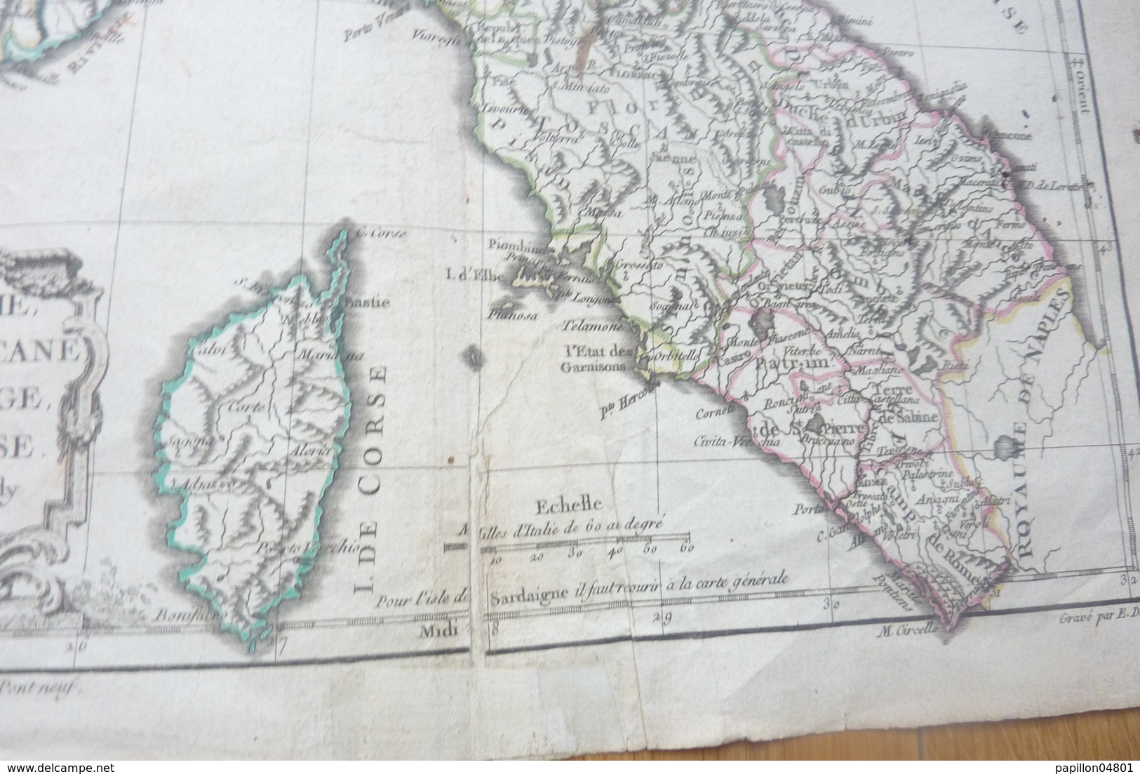 CARTE ANCIENNE 18EME 1762  S. ROBERT DE VAUGONDY LA CORSE LOMBARDIE TOSCANE  L'ETAT DU ST. SIEGE ITALIE  E.DUSSY - Cartes Géographiques