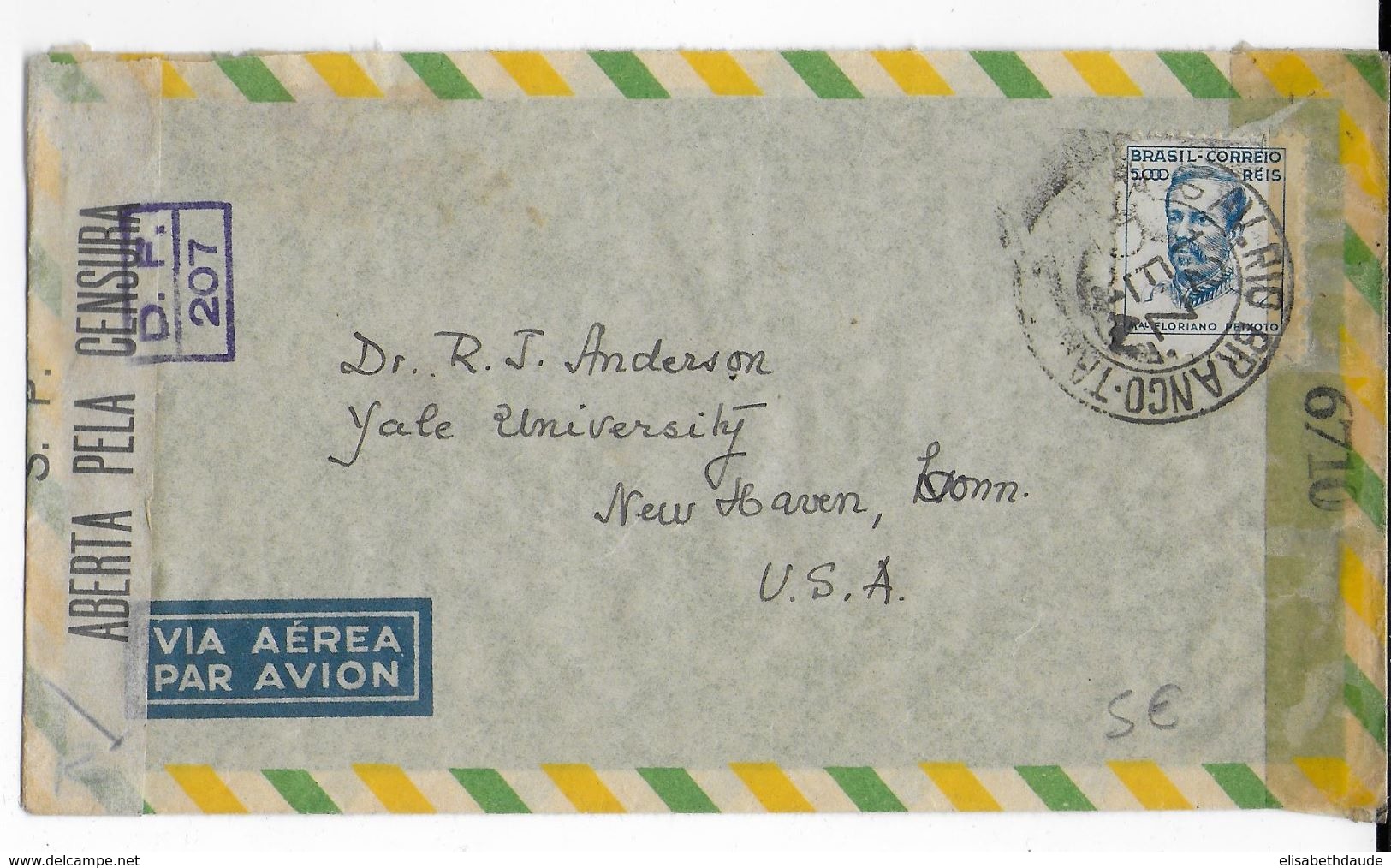 BRESIL - 1944 - ENVELOPPE RECOMMANDEE AIRMAIL Avec CENSURES US + BRESILIENNE De RIO => USA - Briefe U. Dokumente