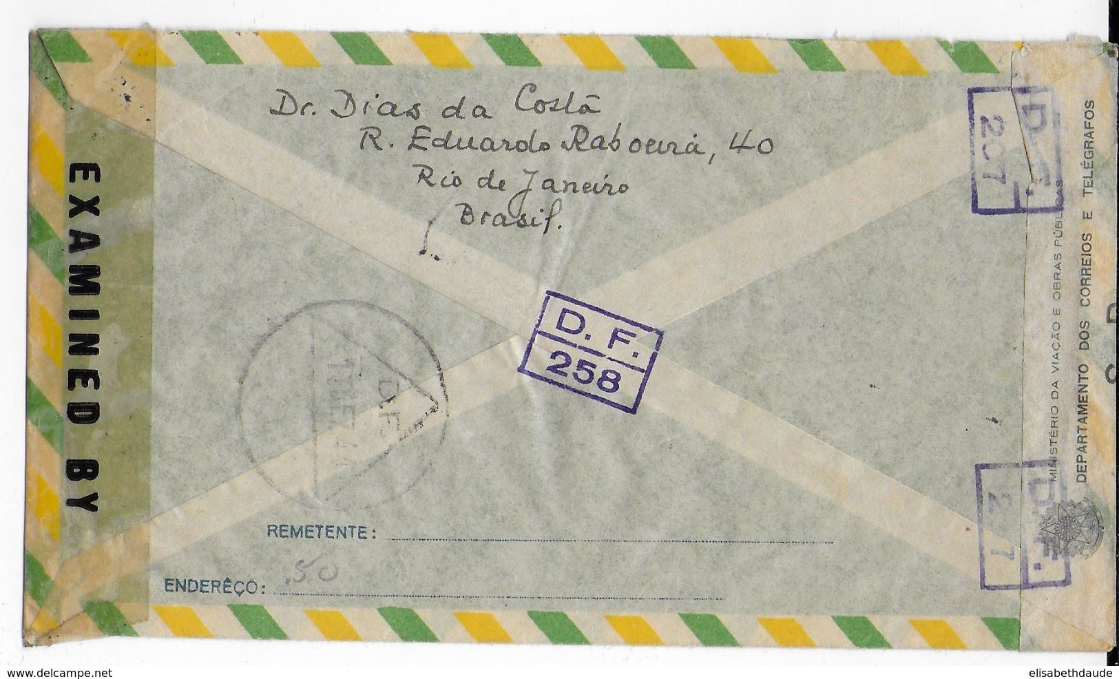 BRESIL - 1944 - ENVELOPPE RECOMMANDEE AIRMAIL Avec CENSURES US + BRESILIENNE De RIO => USA - Lettres & Documents