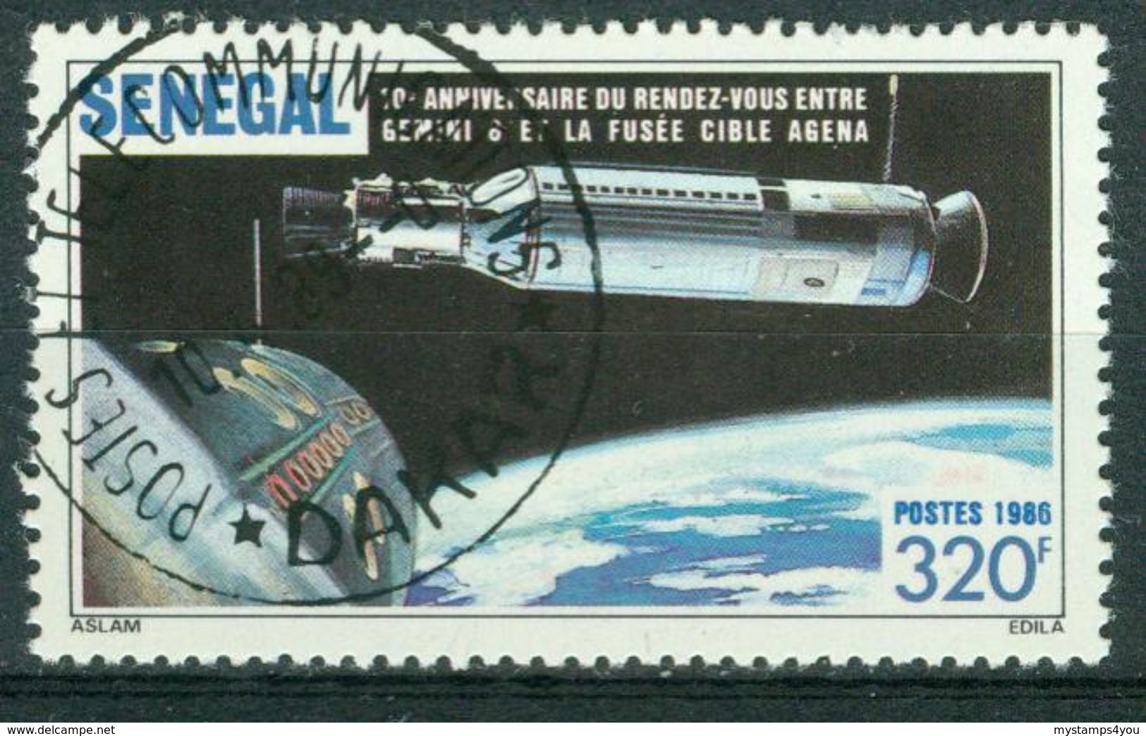 BM Senegal 1987 | MiNr 913 | Used | Koppelmanöver Zwischen Gemini 8 Und Einer Unbemannten Agena Zielrakete - Senegal (1960-...)