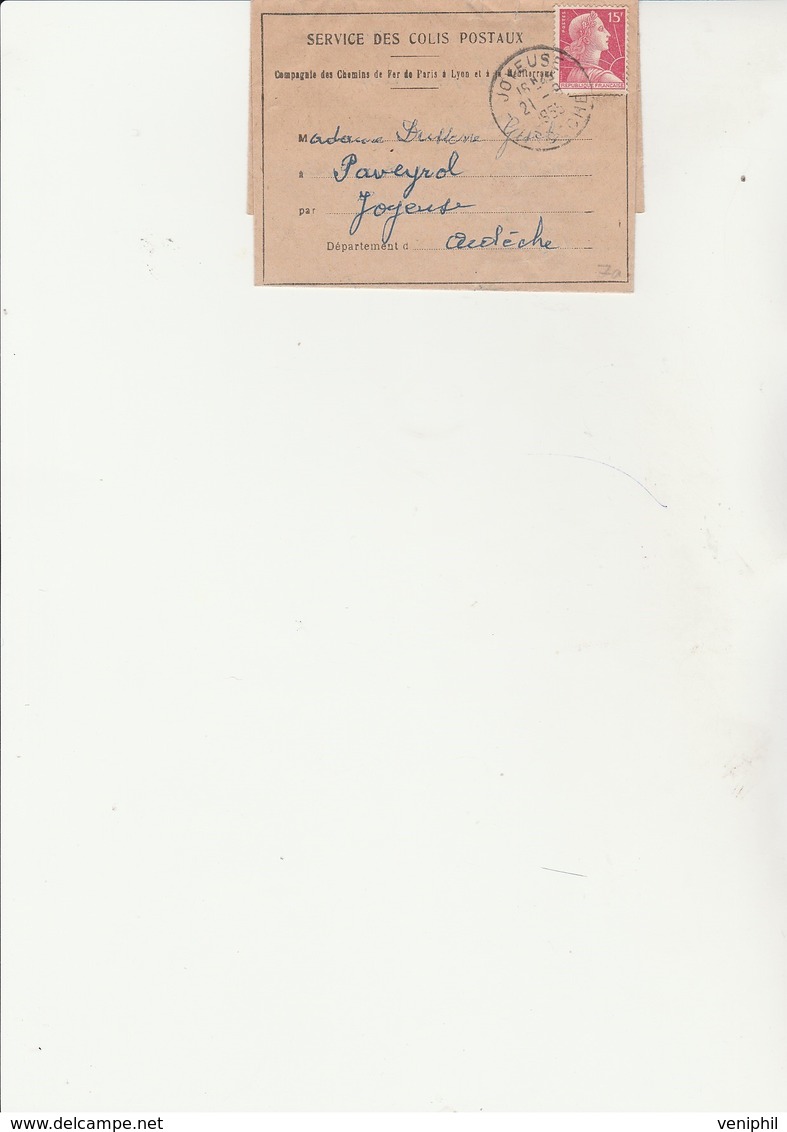 LETTRE AFFRANCHIE N° 813 - OBLITERE CACHET AUTOPLAN - JOYEUSE - ARDECHE 21-9-1955 - 1921-1960: Période Moderne