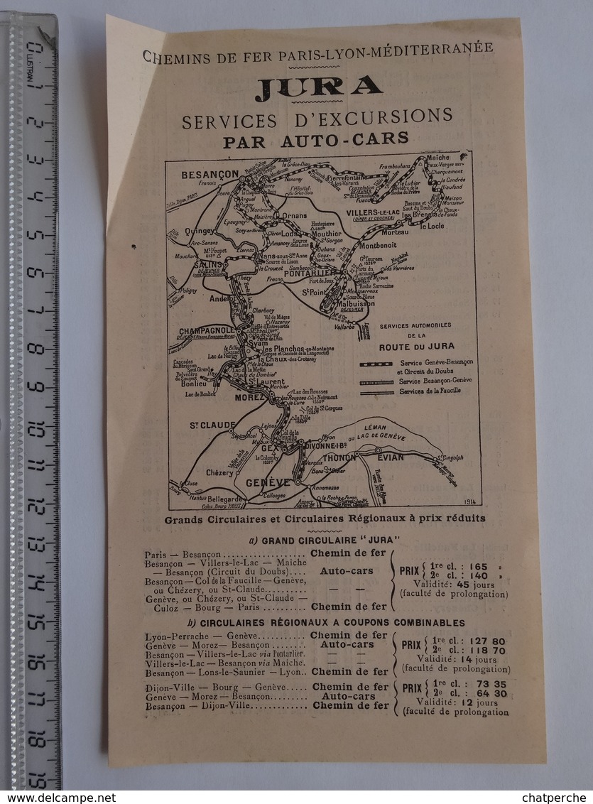 TRANSPORT TOURISME  CHEMINS DE FER PLM JURA SERVICE EXCURSIONS PAR AUTO-CARS 06/1914 - Europe