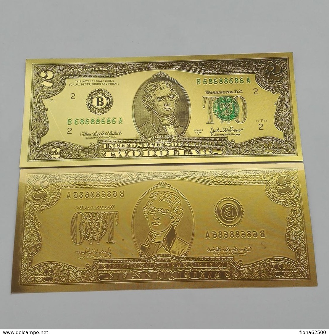 BILLET FACTICE DE 2 $ . PLAQUE COULEUR OR . - Other & Unclassified