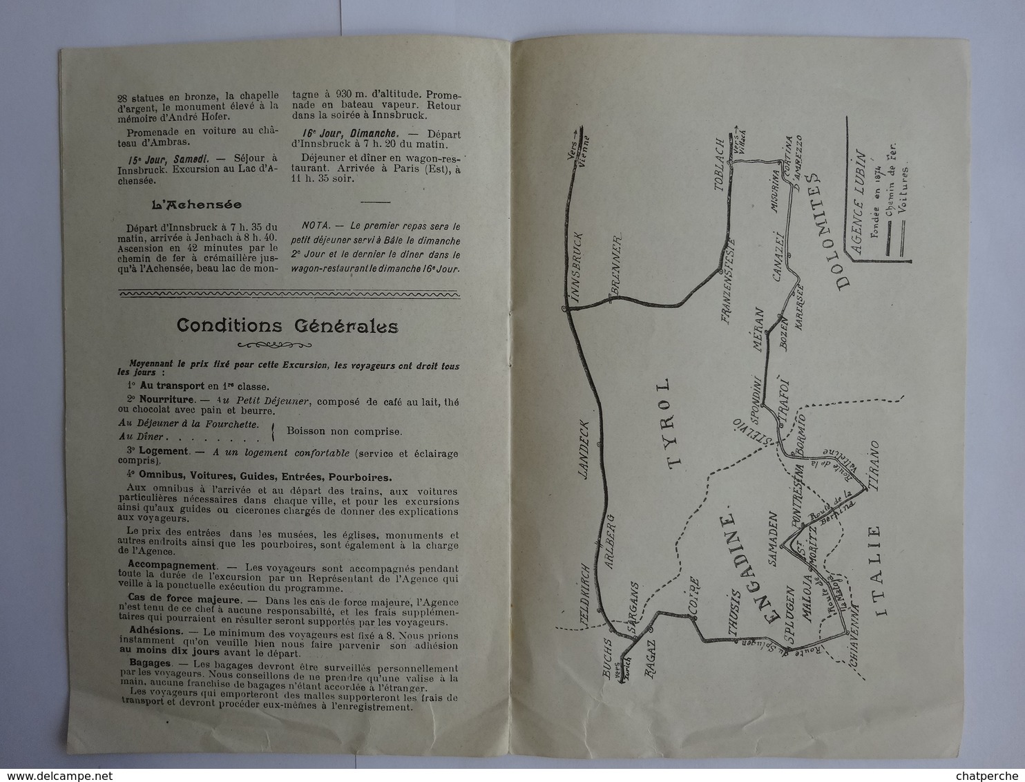 TRANSPORT  EXCURSIONS ENGANDINE NOUVELLE ROUTE DES DOLOMITES ET TYROL 1911 AGENCE LUBIN - Europe