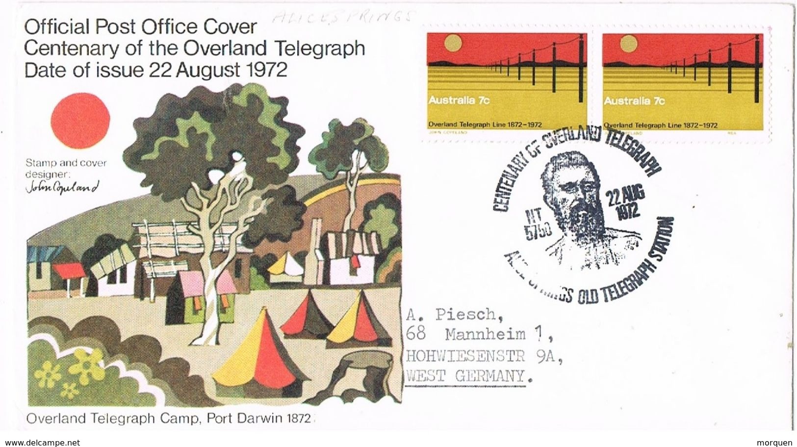 27778. Carta Centenary Telegraph OVERLAND (Australia) 1972. Port Darwin - Covers & Documents