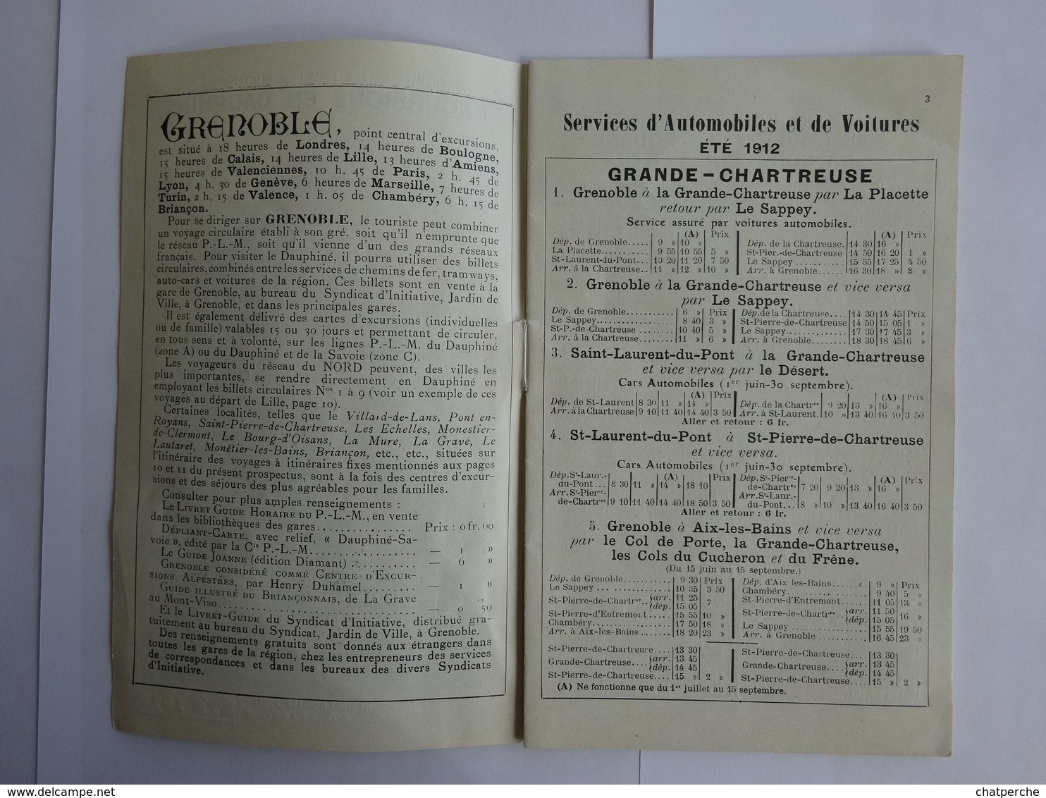 DEPLIANT HORAIRES EXCURSIONS EN DAUPHINE  ETE 1912  CHEMINS DE FER PLM SERVICES AUTOMOBILES - Europe