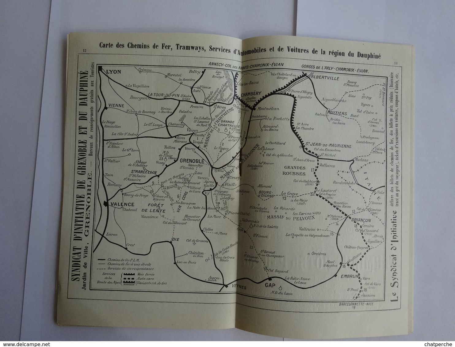 DEPLIANT HORAIRES EXCURSIONS EN DAUPHINE  ETE 1912  CHEMINS DE FER PLM SERVICES AUTOMOBILES