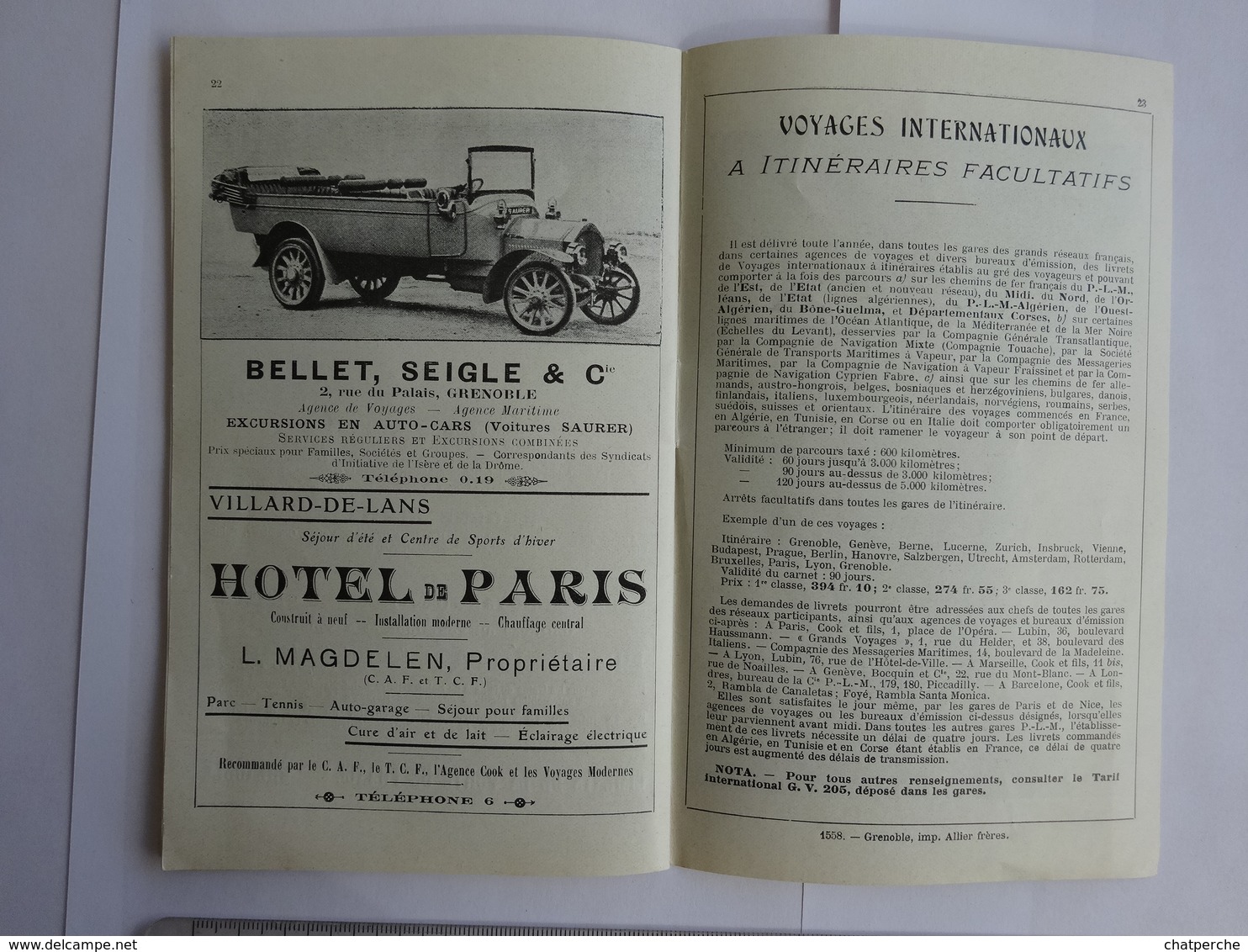 DEPLIANT HORAIRES EXCURSIONS EN DAUPHINE  ETE 1912  CHEMINS DE FER PLM SERVICES AUTOMOBILES