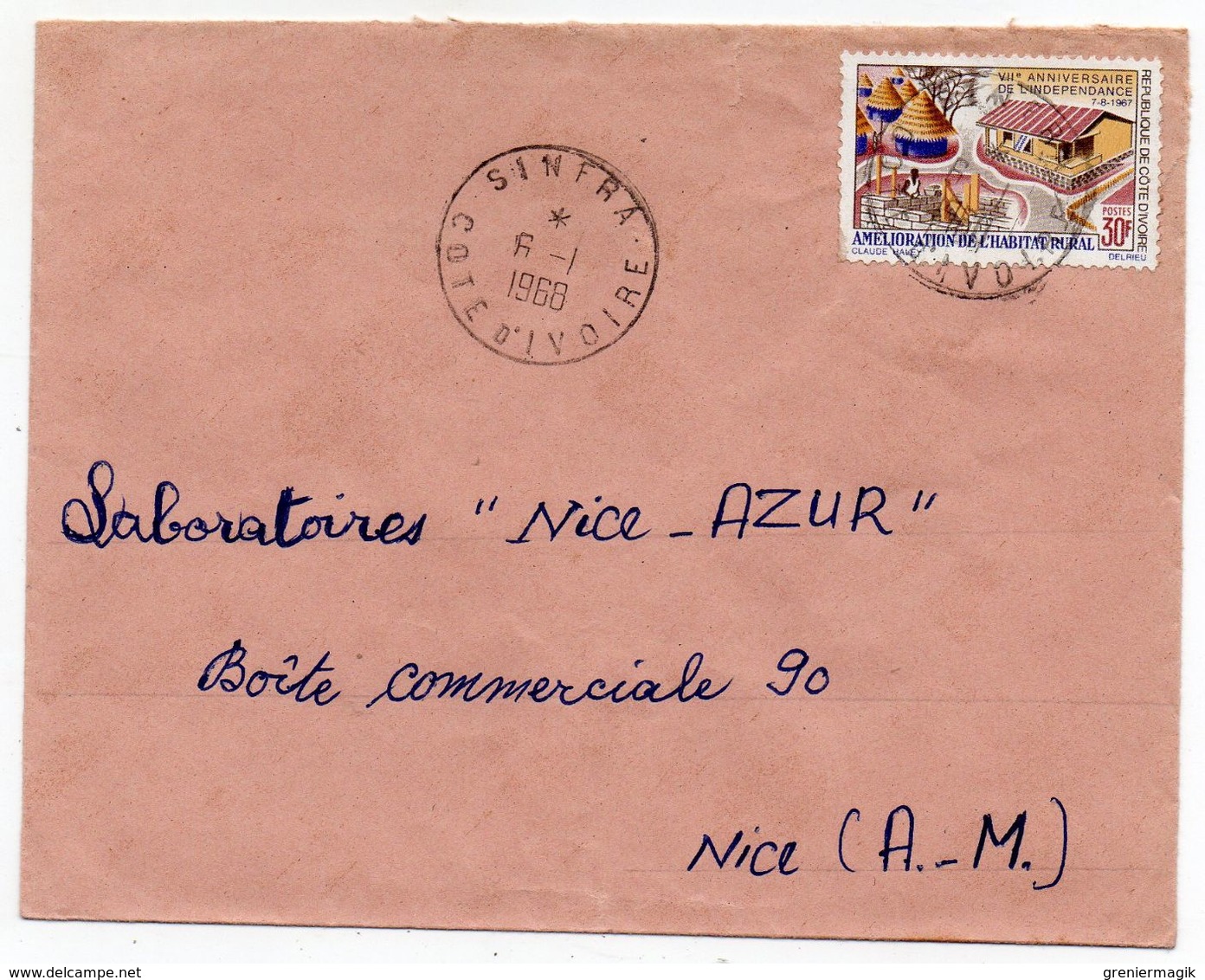 Côte D'Ivoire YT N°264 Seul Sur Lettre Sintra Pour La France 1968 (Laboratoires Nice-Azur - Parfumerie) - Costa De Marfil (1960-...)