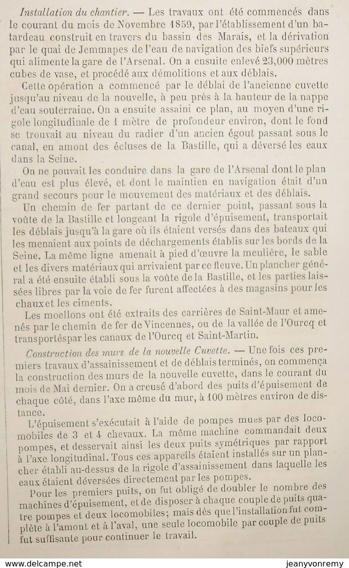 Plan De L'abaissement Du Canal Saint Martin à Paris. 1861 - Arbeitsbeschaffung