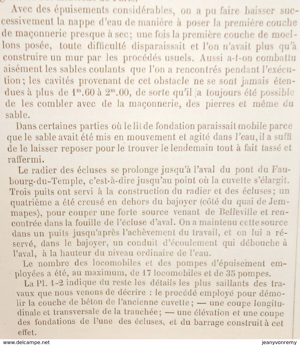 Plan De L'abaissement Du Canal Saint Martin à Paris. 1861 - Travaux Publics