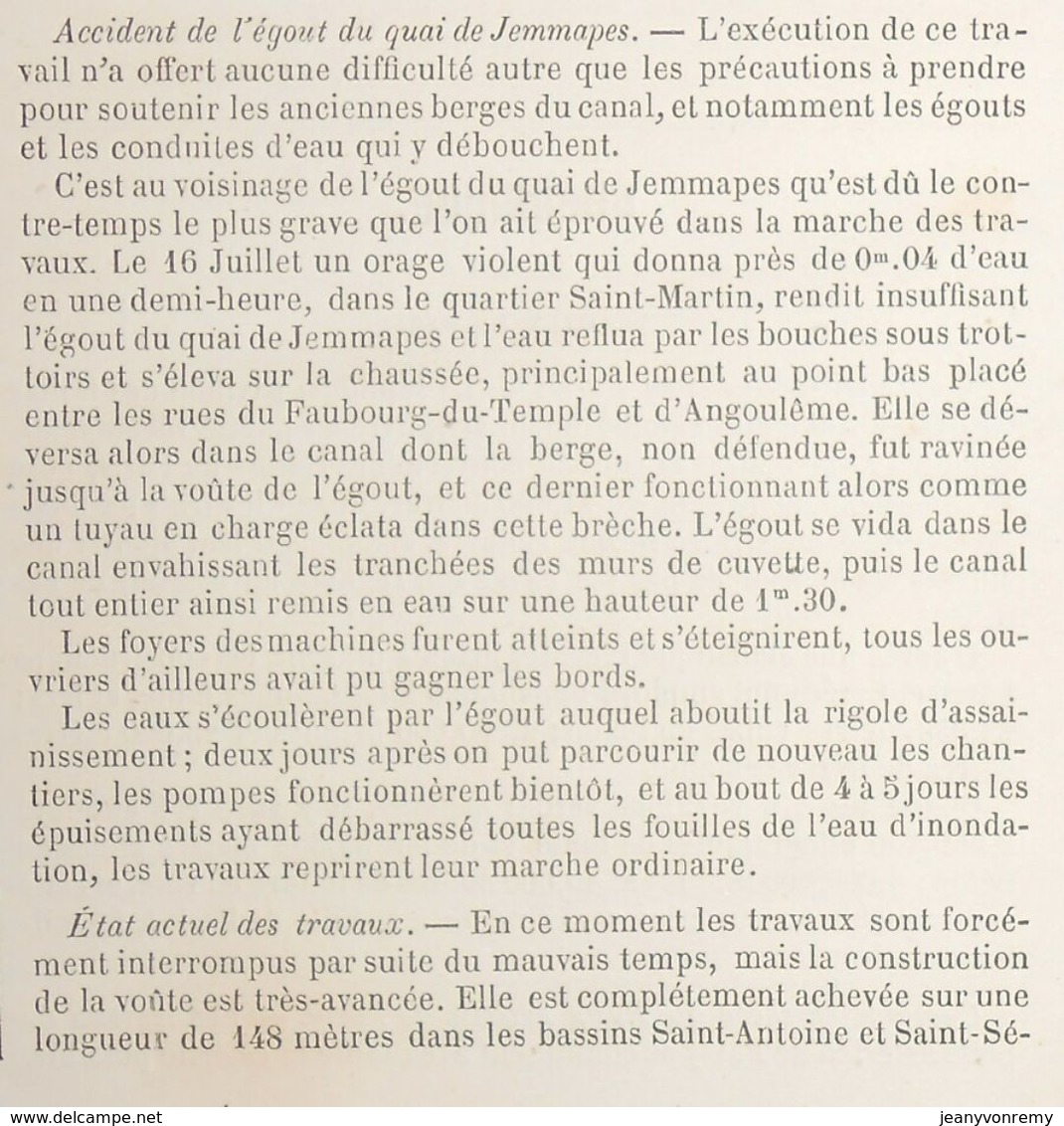 Plan De L'abaissement Du Canal Saint Martin à Paris. 1861 - Travaux Publics