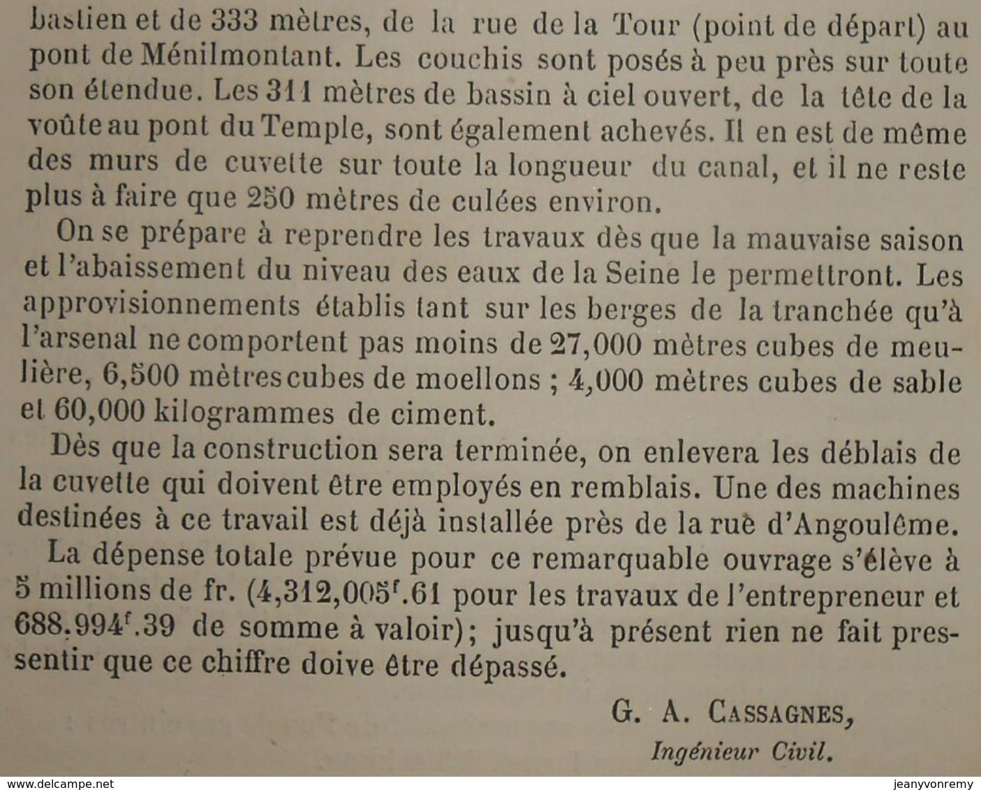 Plan De L'abaissement Du Canal Saint Martin à Paris. 1861 - Arbeitsbeschaffung