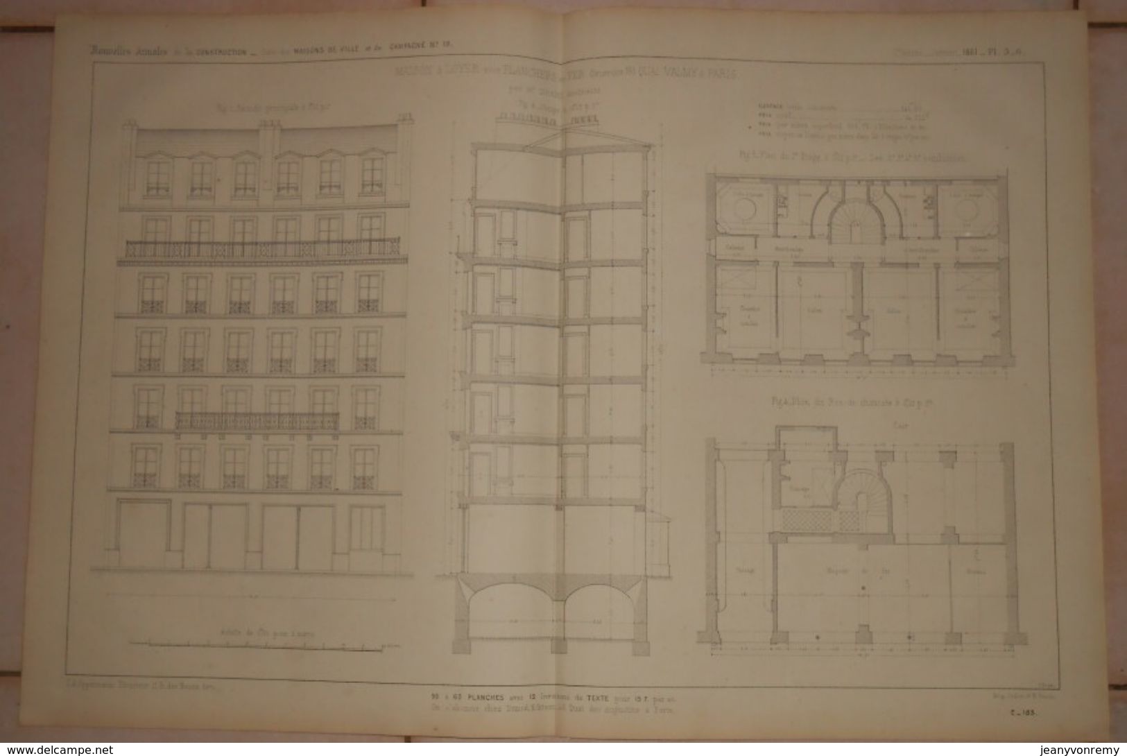 Plan De Maison à Loyer Avec Planchers En Fer 161 Quai Valmy à Paris. 1861 - Arbeitsbeschaffung