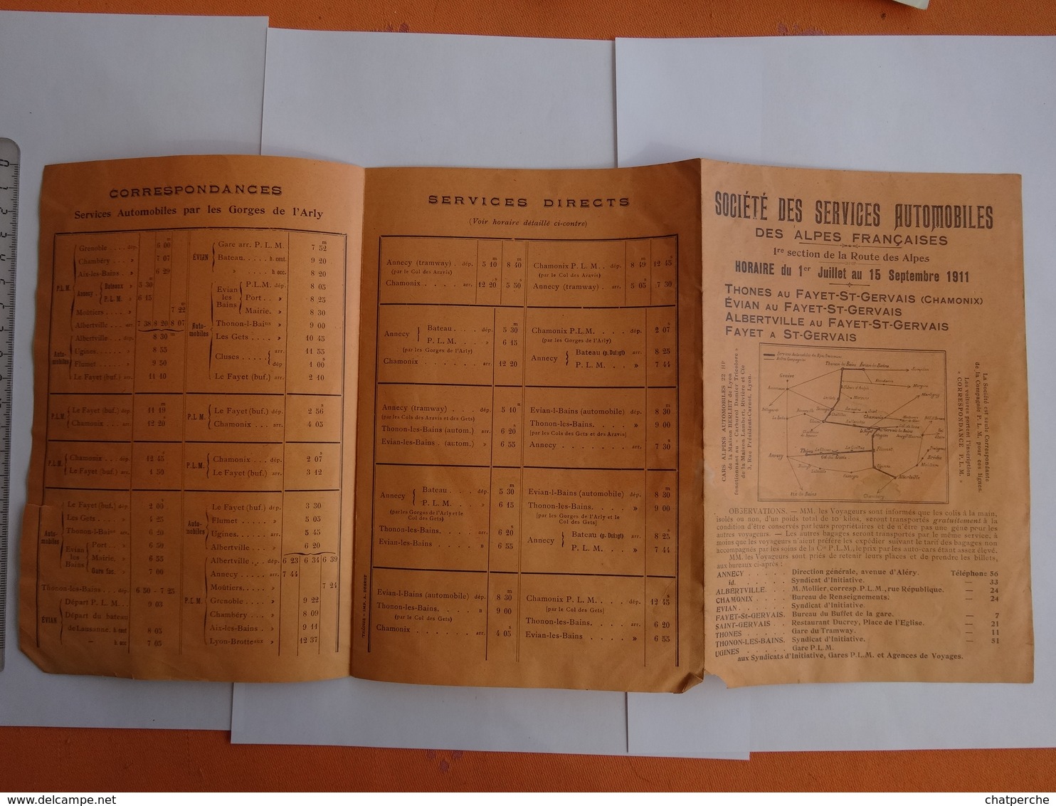 PUBLICITÉ  DEPLIANT SOCIETE SERVICES AUTOMOBILES ALPES FRANCAISES 1911 THONES FAYET SAINT GERVAIS - Europe