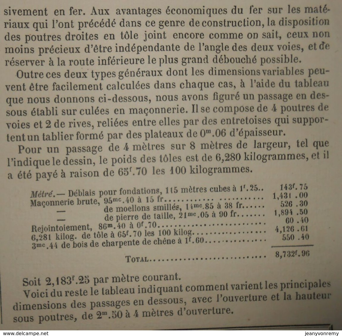 Plan De Types De Passage En Dessous à Poutres En Tôle. Chemin De Fer D'Italie Par La Vallée Du Rhône. 1861 - Obras Públicas