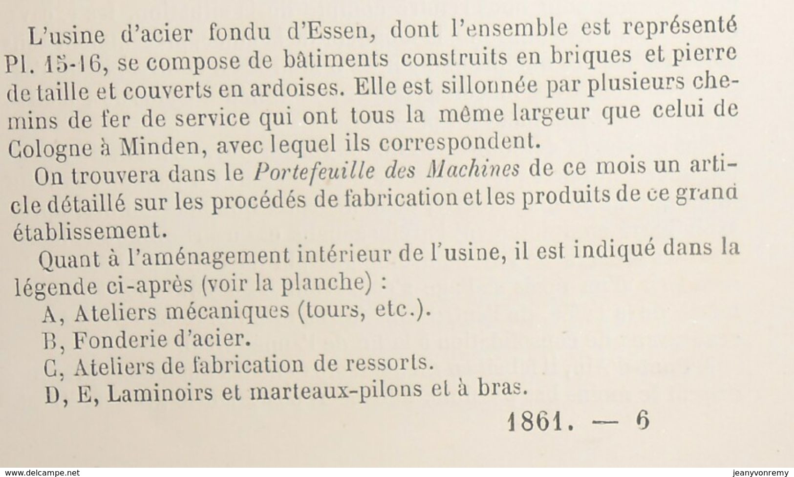 Plan De L'usine D'acier Fondu D'Essen En Prusse Rhénane. M. Frédéric Krupp, Propriétaire Fondateur. 1861 - Obras Públicas