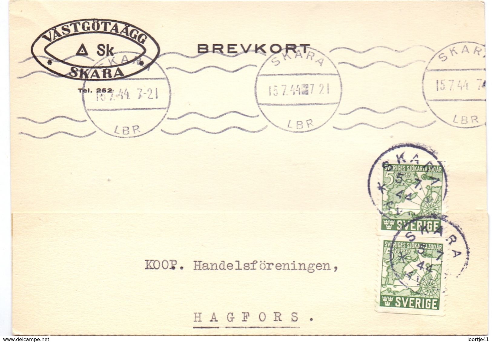 Brevkort - Briefkaart - Stempel Skara 1944 - Hagfors - Pub Reclame Vastgötaägg SK - Autres & Non Classés