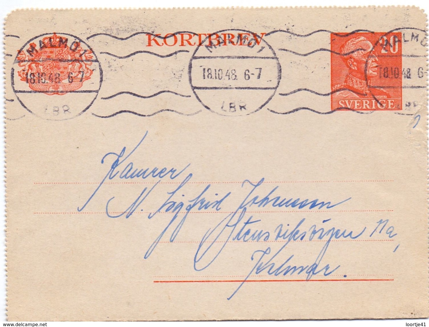 Kortbrev - Briefkaart - Stempel Cachet Malmö  1948 - Autres & Non Classés