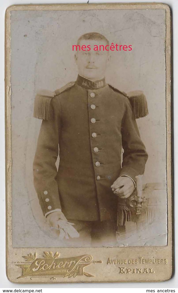 CDV  Soldat Du 149e R-mention DESROCHES Au Dos- Vers 1900-photo Scherr à Epinal - Guerre, Militaire