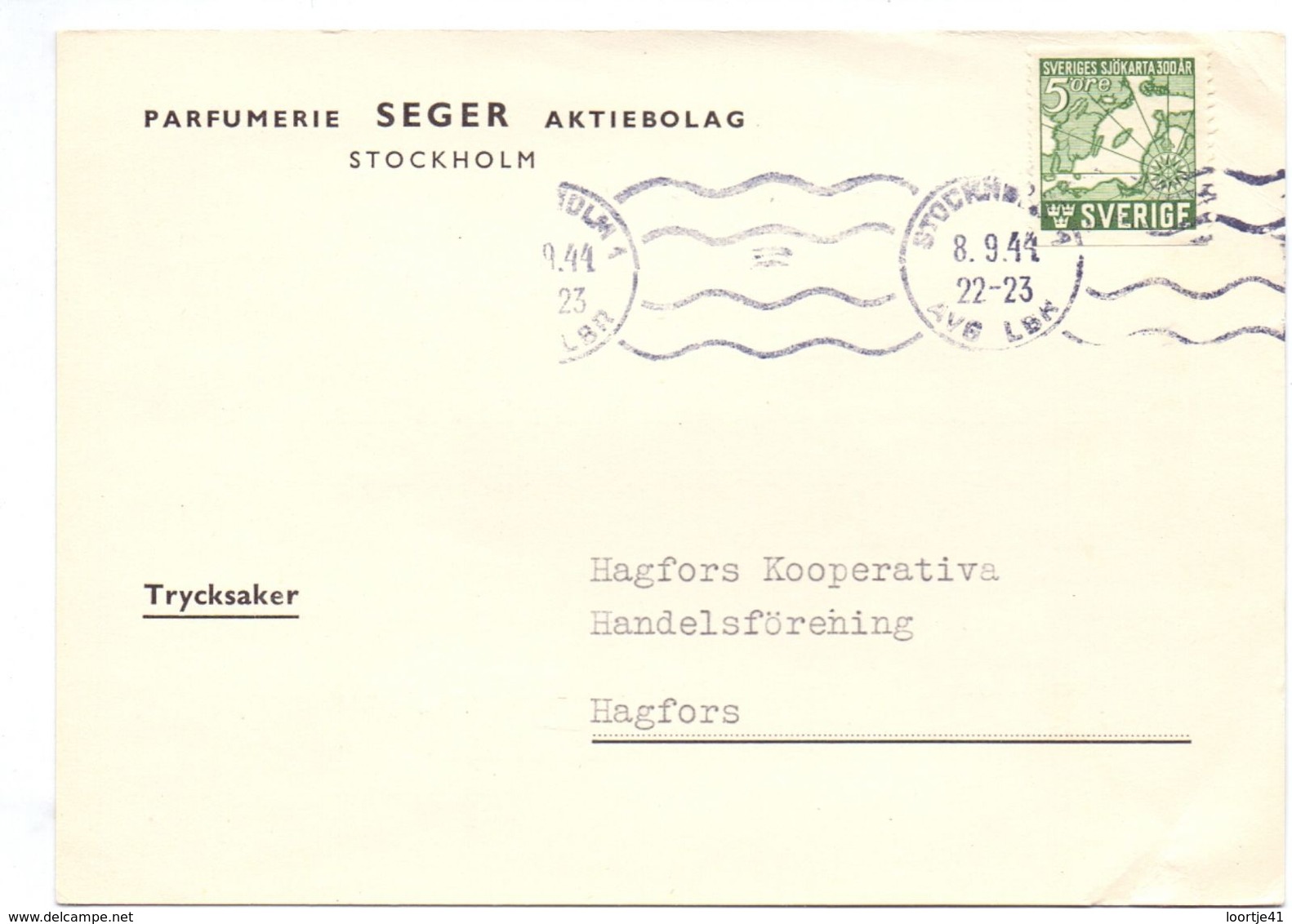 Brevkort - Briefkaart - Stempel Cachet Stockholm 1944  - Hagfors - Pub Reclame Parfumerie Seger - Autres & Non Classés