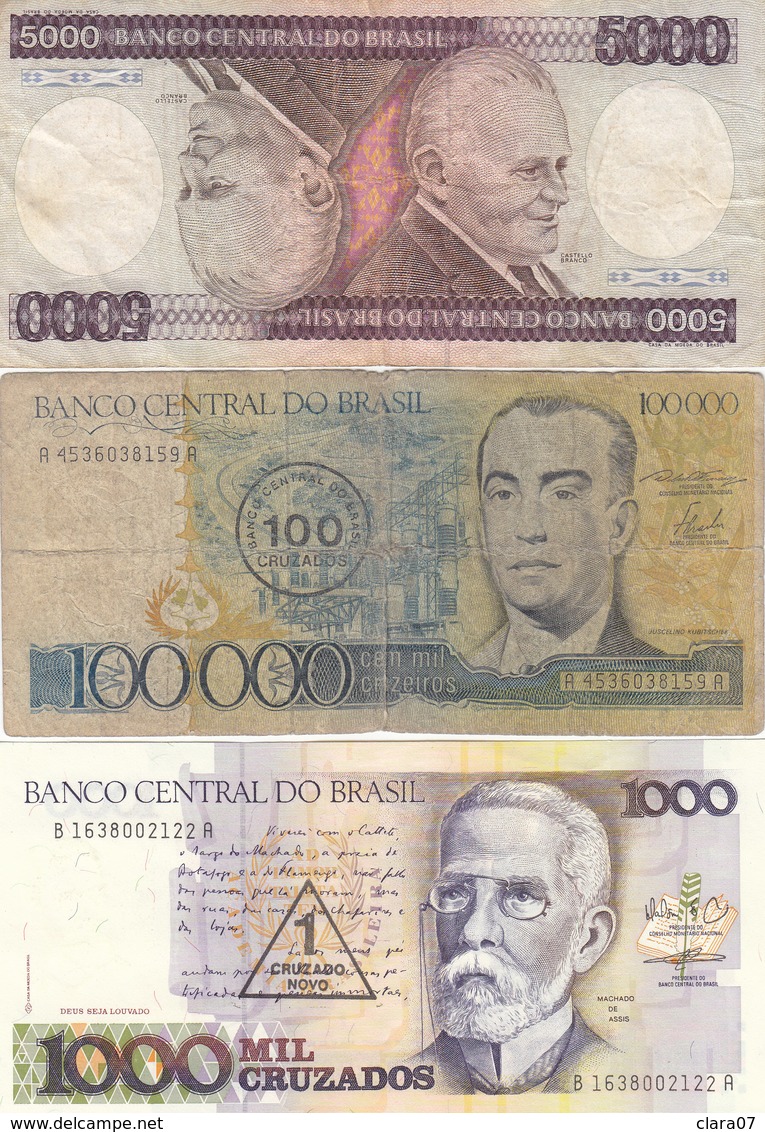 Lot de 24 Billets du Brésil Banco Central do BRASIL