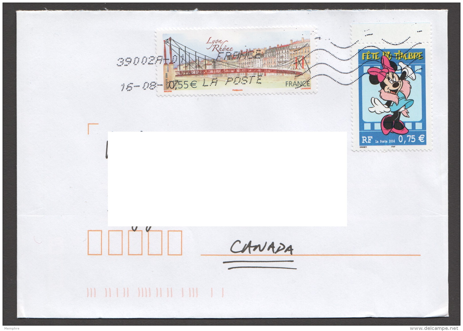 2017  Lyon Yv 4171 Et Fête Du Timbre  Souris Minnie Yv 3463  Sur Lettre Pour Le Canada - Briefe U. Dokumente