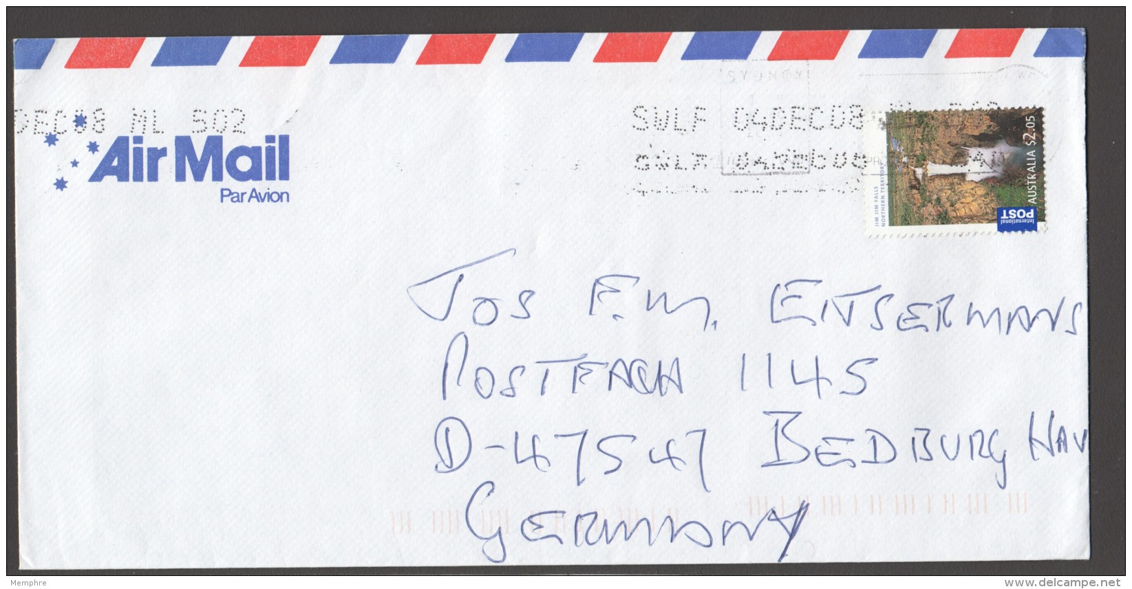 International Post Jim Jim Falls $2.05  On Letter To Germany - Cartas & Documentos