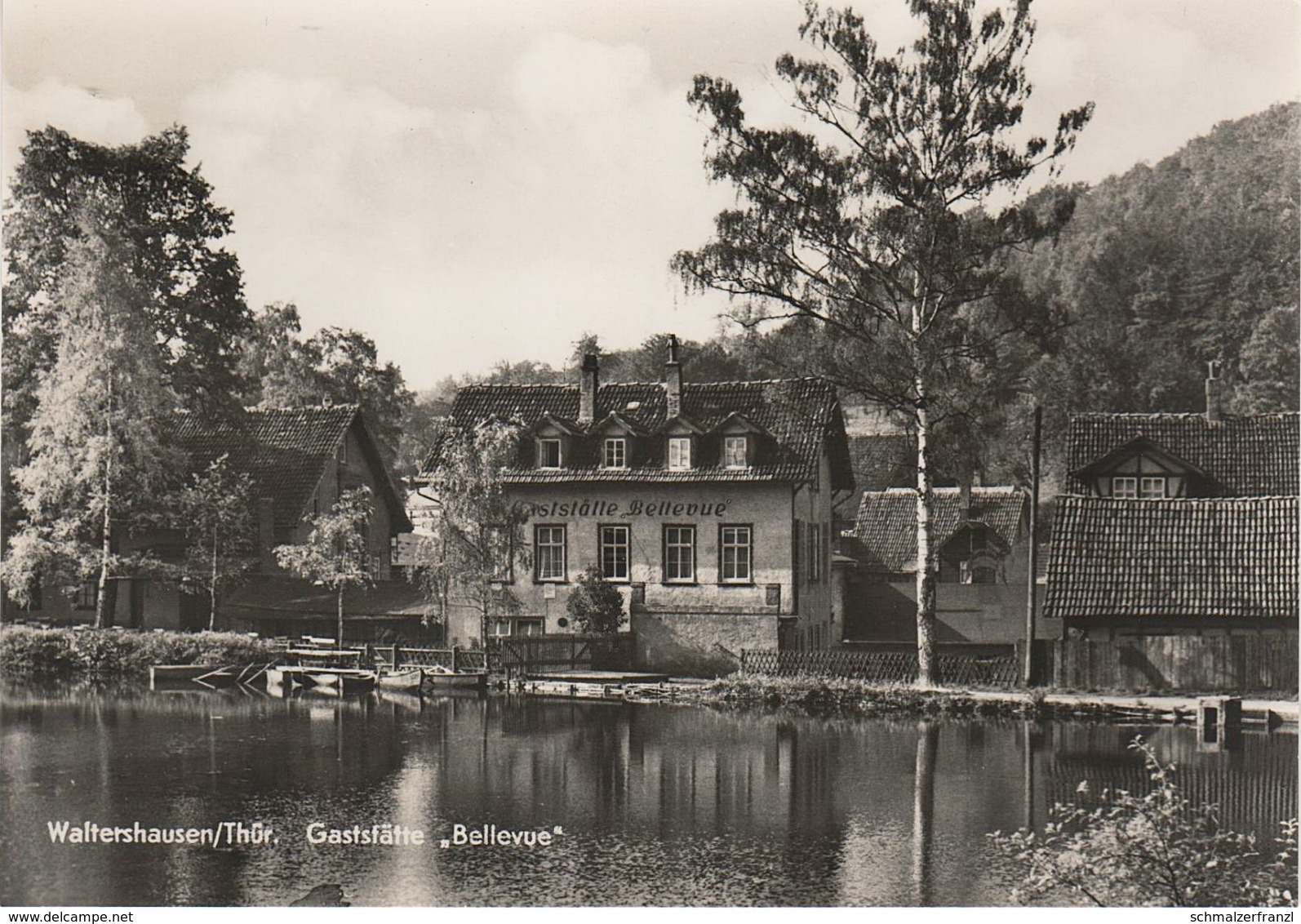 AK Waltershausen Thüringen Gaststätte Gasthof Restaurant Bellevue Burgbergstraße 2 Waldteich A Oberes Waldtor DDR - Waltershausen