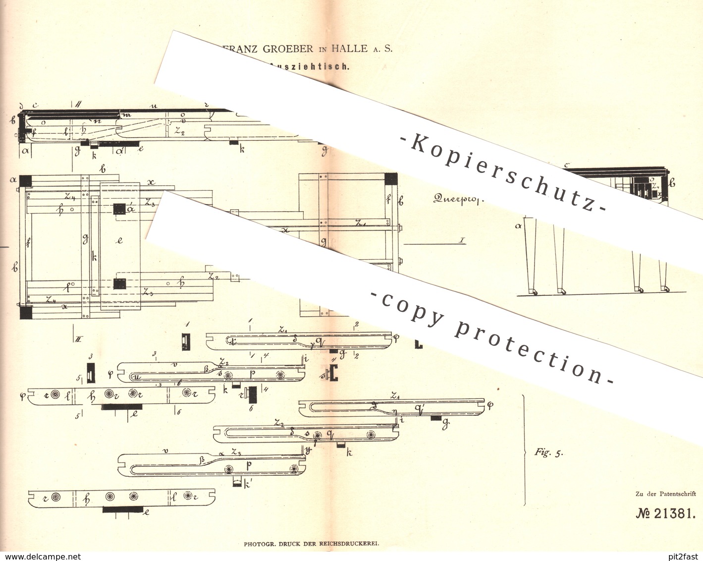 Original Patent - Franz Groeber , Halle / Saale , 1882 , Ausziehtisch | Tisch , Tisch , Holztisch , Tischler , Möbel !!! - Historical Documents