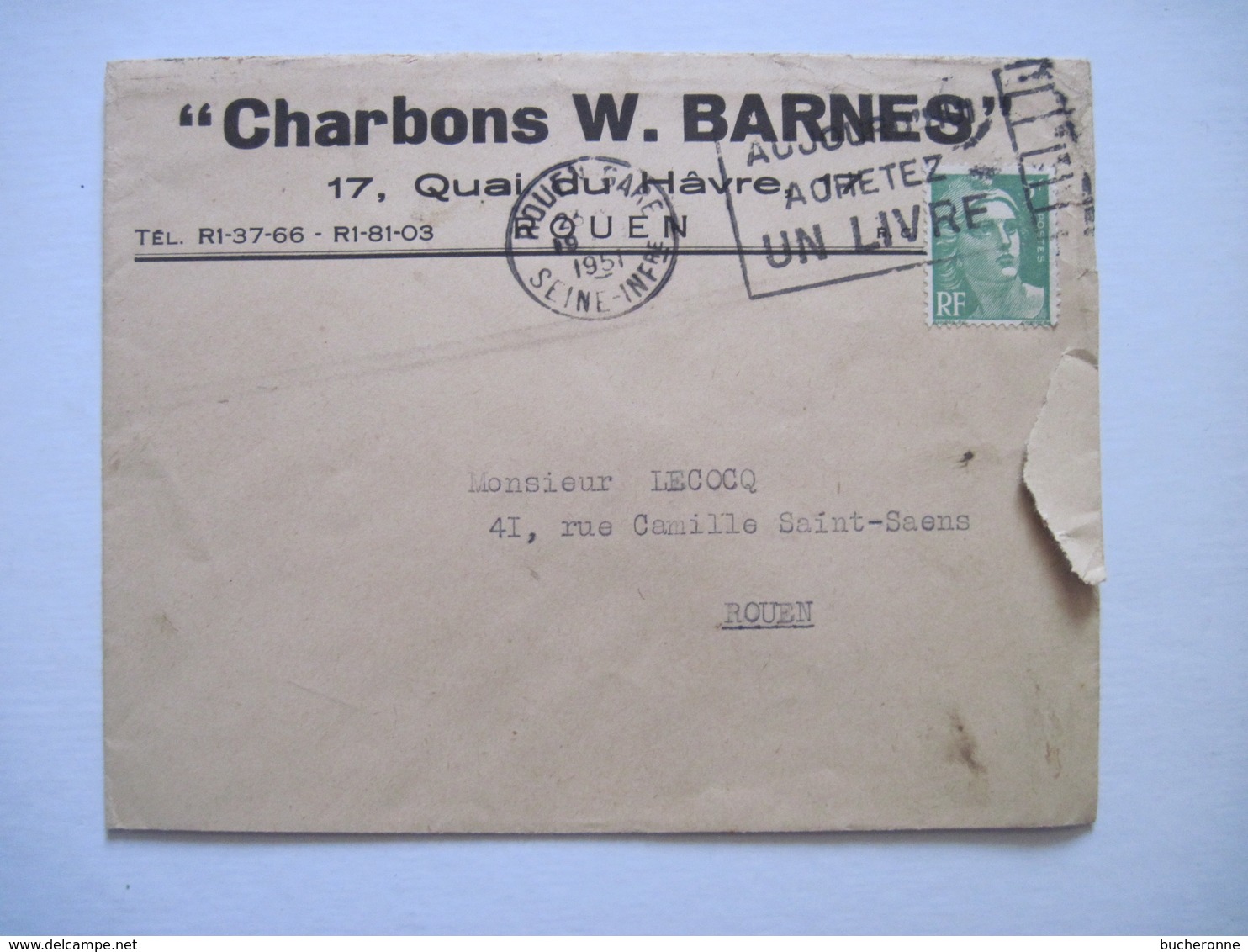 195. "Charbons W. BARNES"  ROUEN - 1921-1960: Période Moderne