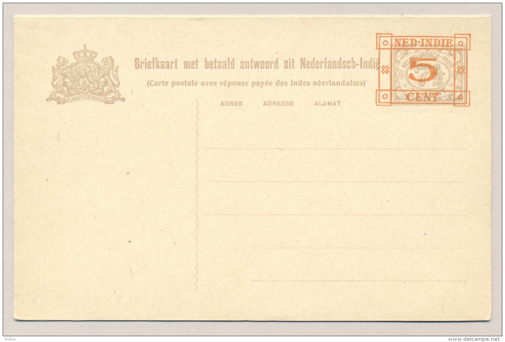 Nederlands Indië - 1929 - 5+5 Cent Op 7,5+7,5 Cent Cijfer, Briefkaart G45, Ongebruikt  - H&amp;G 46 - India Holandeses