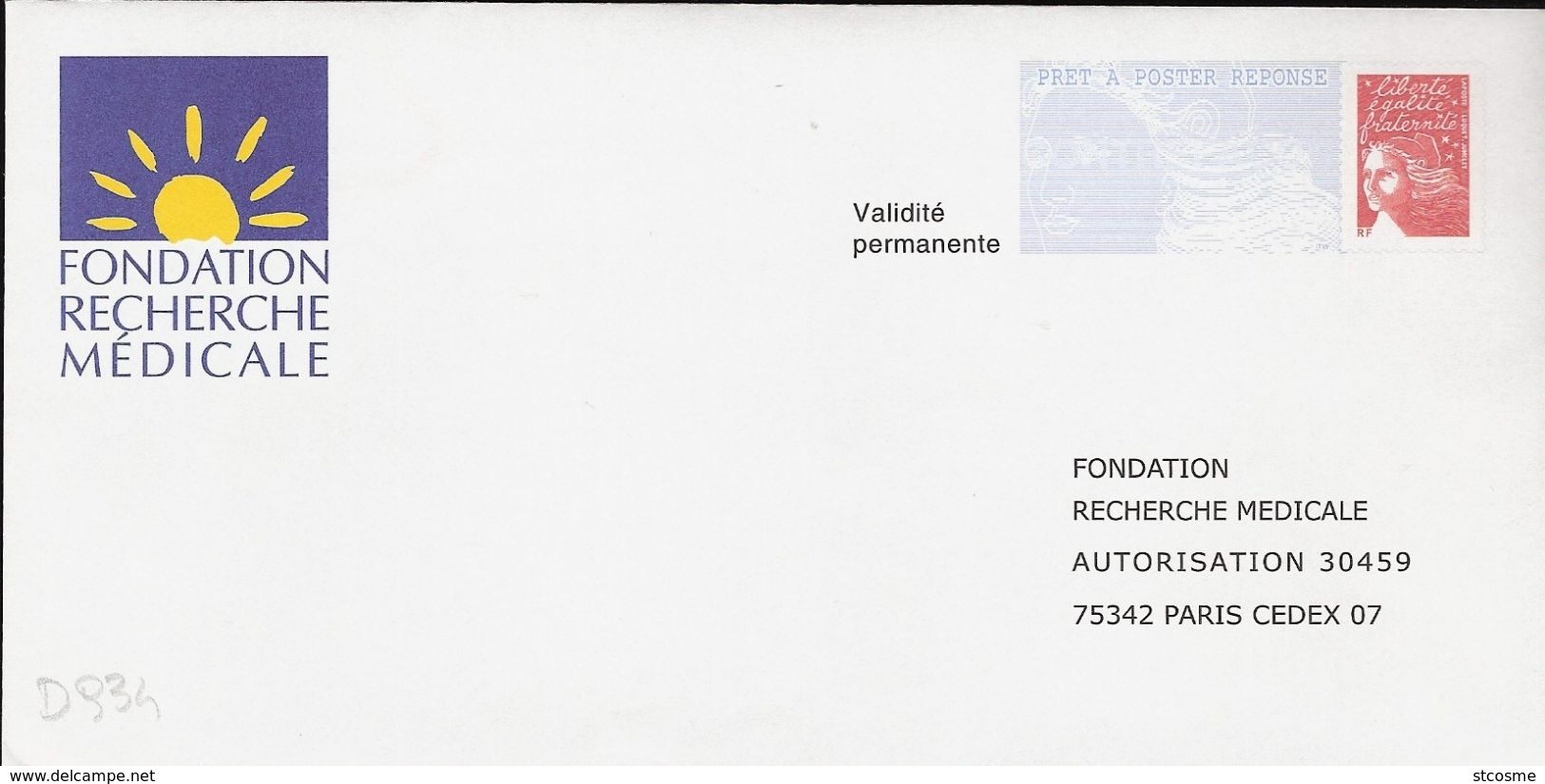 D0934 - Entier / Stationery / PSE - PAP Réponse - Fondation Recherche Médicale - Agrément 0312657 - PAP: Ristampa/Luquet