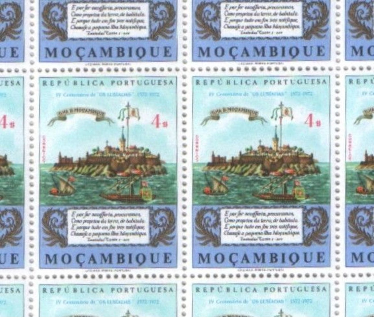 Mozambique 1972 Part Sheet Of Os Luciadas Mozambique Island 4 Esc Stamps MNH - Mozambique