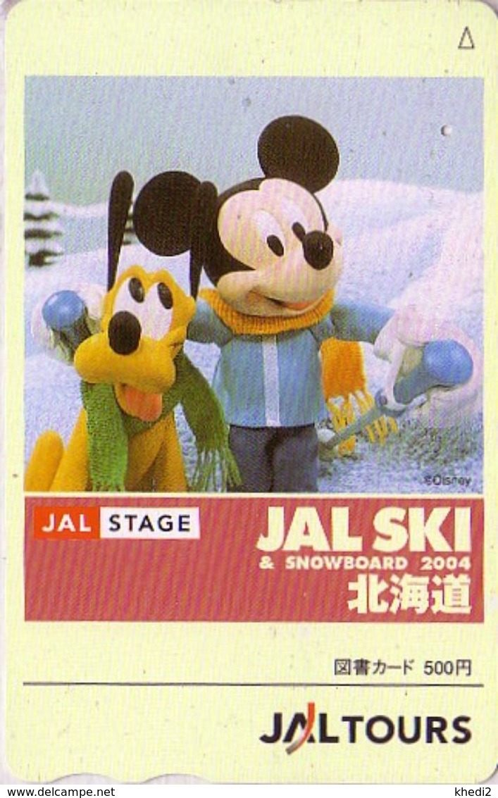 Carte Prépayée JAPON - DISNEY - JAL SKI - MICKEY & Chien Pluto Au Ski - JAPAN AIRLINES Prepaid  Tosho Card - Disney